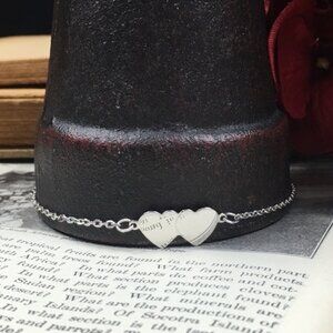 Silver Tone Double Heart Anklet Bracelet